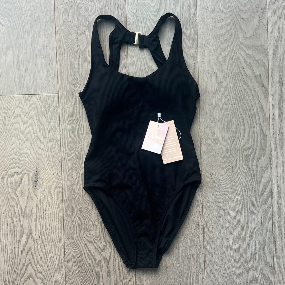 Andie The Catalina Ribbed One Piece Swimsuit in Black NWT Women’s Size XS